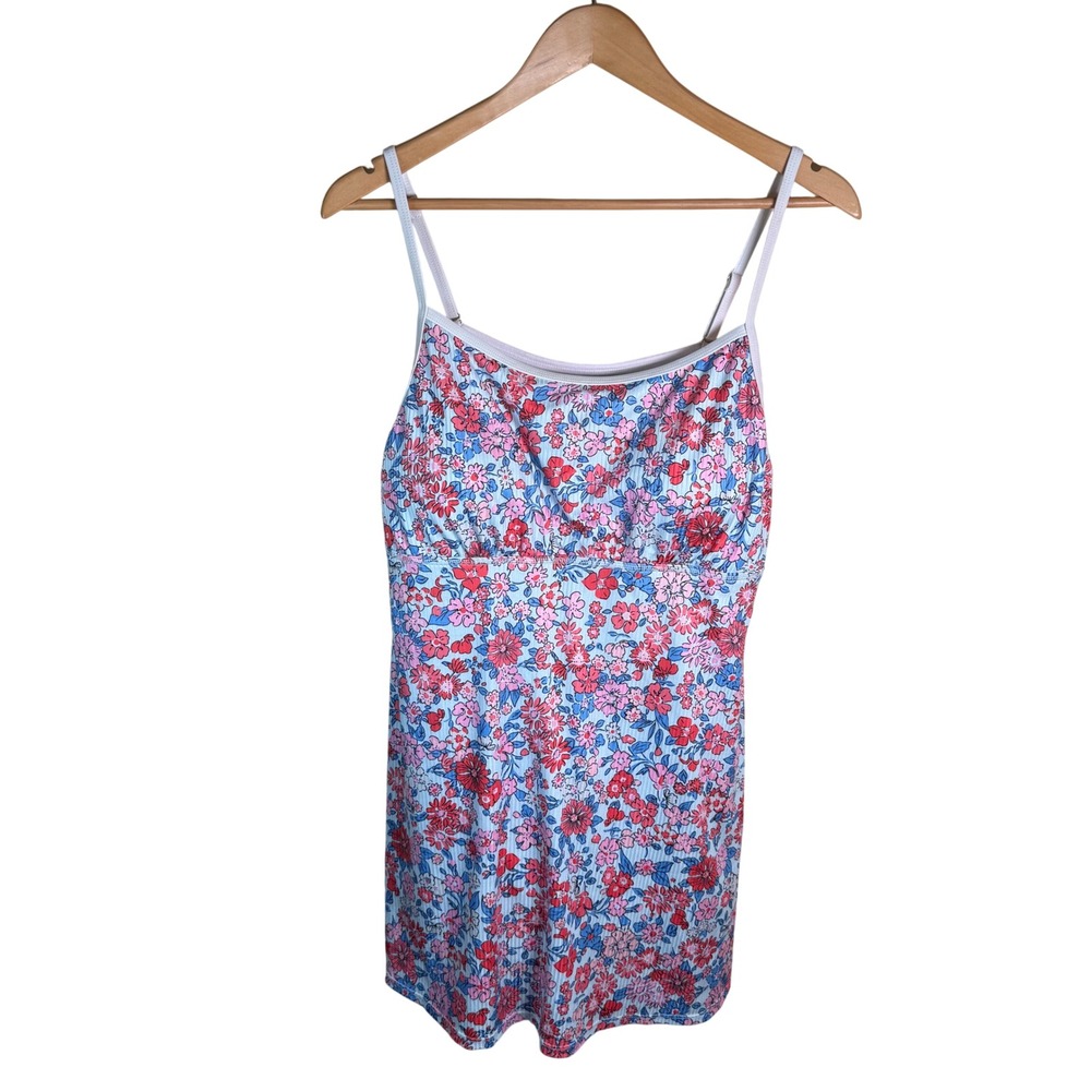 Swim Dress Women XL Blue‎ Pink Floral Shelf Bra Skort Vacation Beach Active